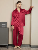 [Wine] SilkSilky  Long Sleeve Notch Collar Men's Pajamas 004
