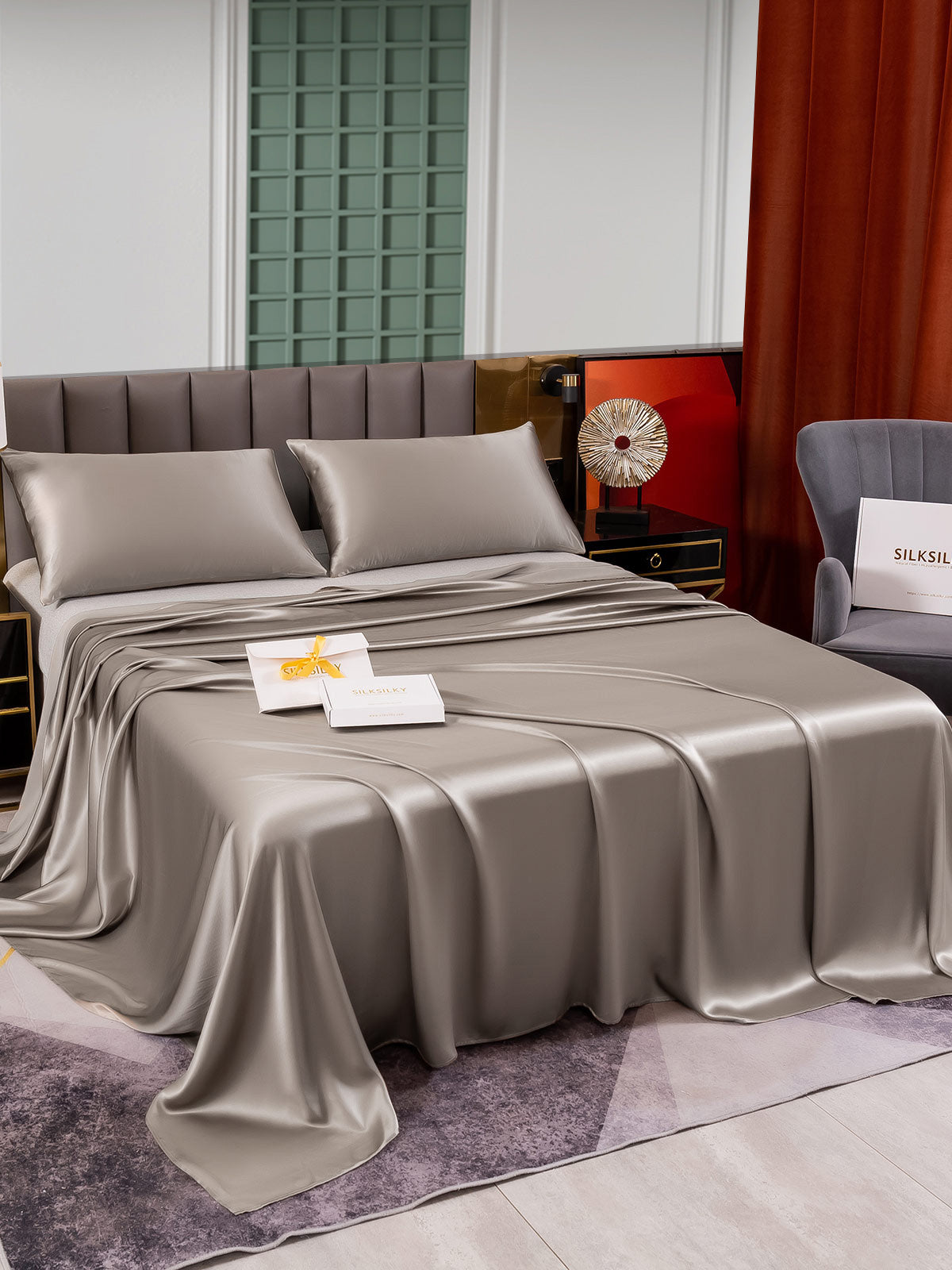 [Gray] SilkSilky  25Momme Pure Silk Bedding Set 003