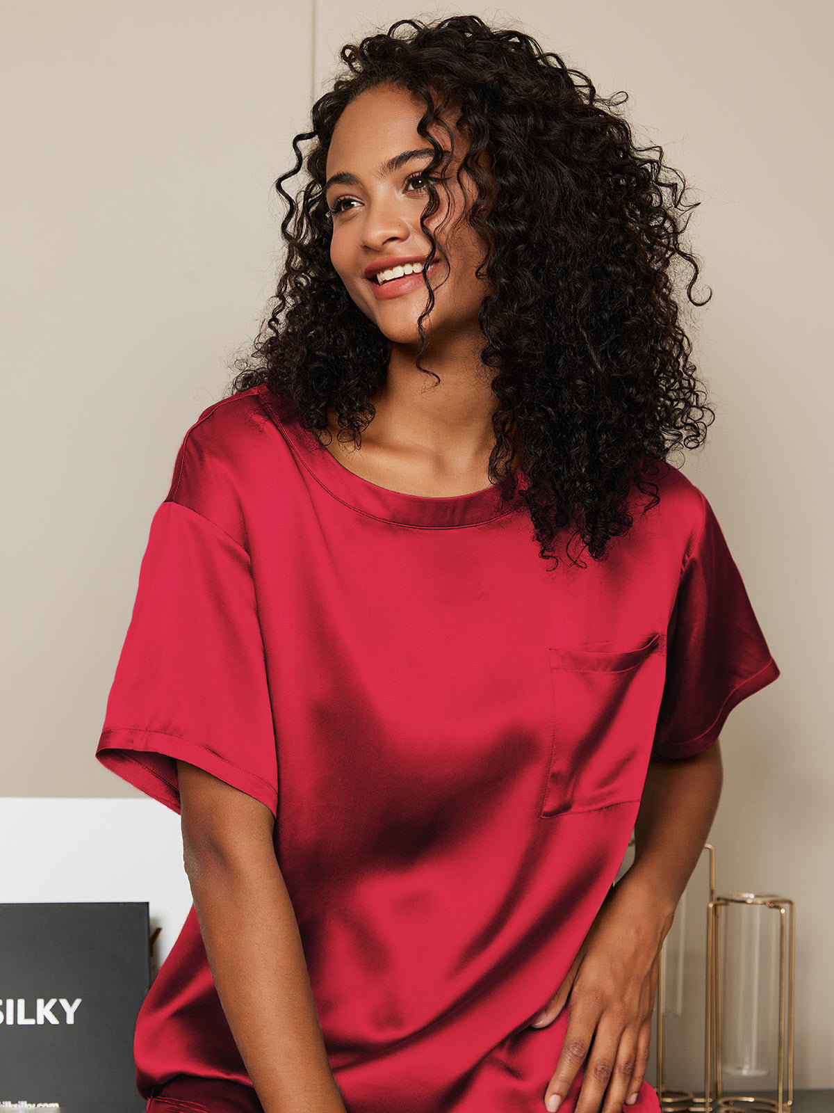 [Wine] SilkSilky  Pure Silk Round Neck Women's Pajamas 004