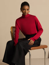[Wine] SilkSilky 19Momme Silk Long Sleeve Turtle Neck Women's T-Shirt 007