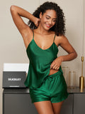 SilkSilky US Pure Silk Sleeveless V Neck Camisole Set Green 004