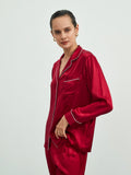 SilkSilky  Pure Silk Long Sleeve Lapel Women's Pajamas DarkRed 004