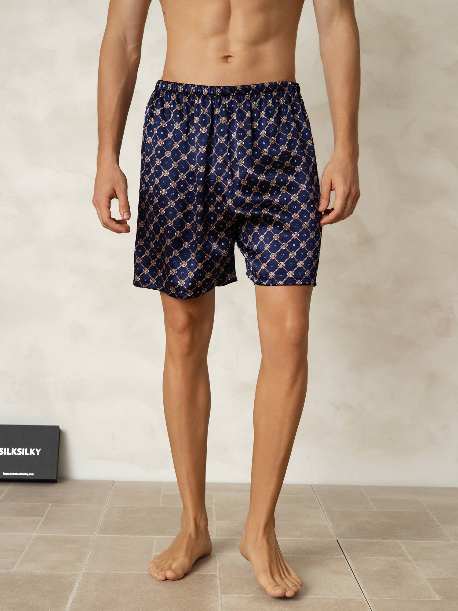 [Navy Chain] SilkSilky  Pure Silk Mens Sleep Bottoms 005