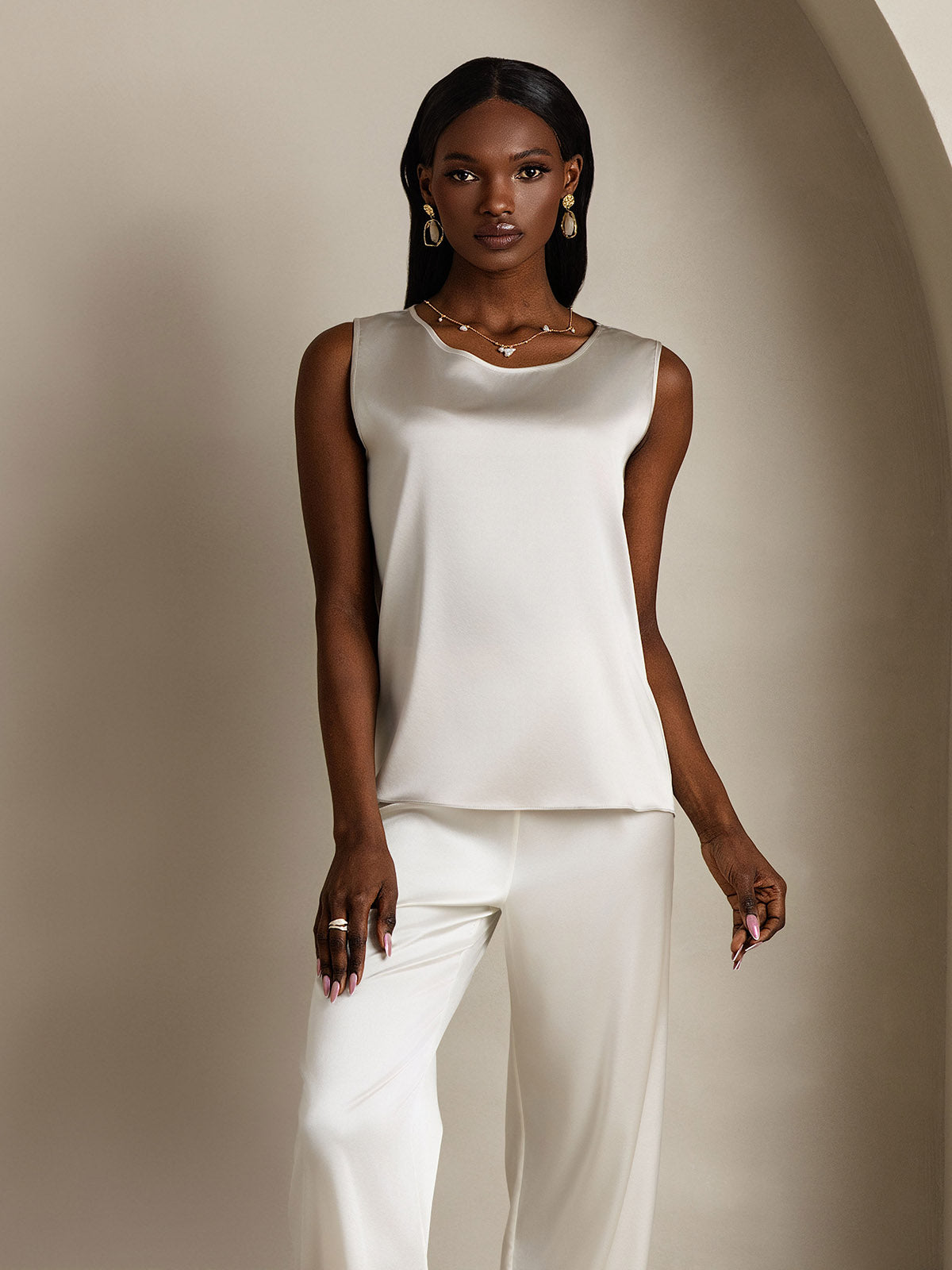 [Light Gray] SilkSilky  19Momme Silk Round Neck Camisole Top 005
