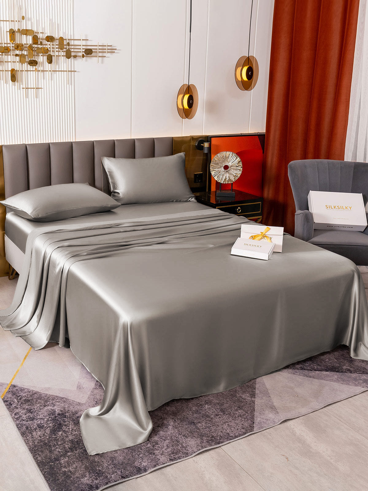 [Gray] SilkSilky  19Momme Pure Silk Bedding Set 004