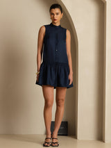 [Dark Blue] SilkSilky  Sleeveless Stand Collar Dress 003