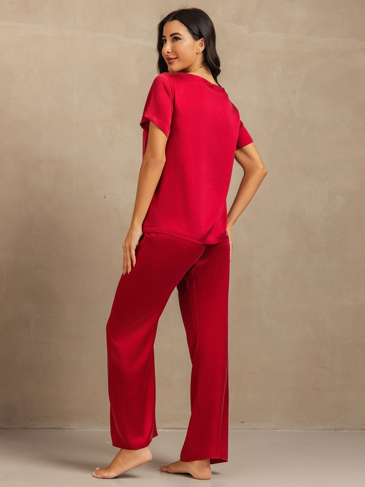 [Wine] SilkSilky 19Momme Silk Womens Pajamas 002