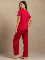 [Wine] SilkSilky  19Momme Machine-Washable Silk Short Sleeve Women's Pajamas 002