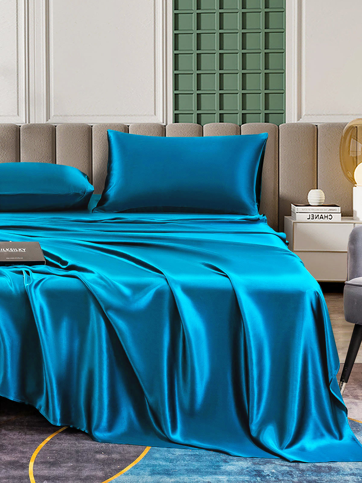 SilkSilky US 25Momme Pure Silk Bedding Set Teal 004