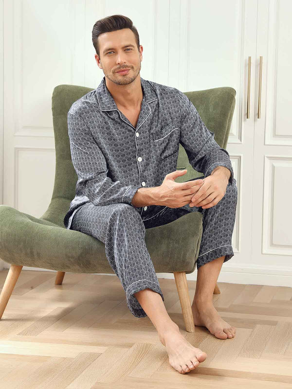 Luxurious Silk Printed Men‘s Pajama Set