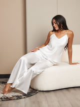 [White] SilkSilky  Spaghetti Strap V Neck Camisole Set 003