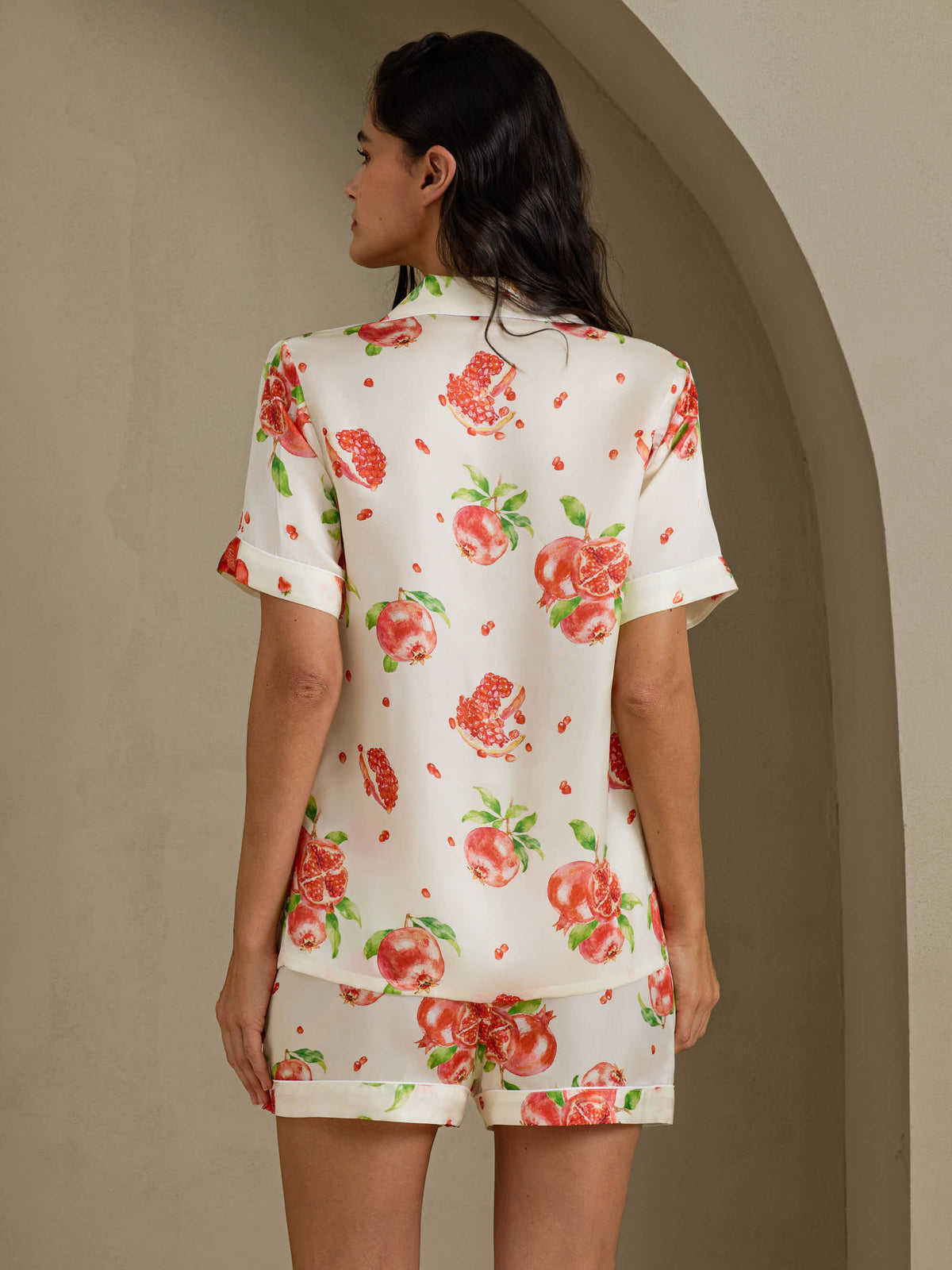 [White Pomegranate] SilkSilky  Short Sleeve Notch Collar Women's Pajamas 002