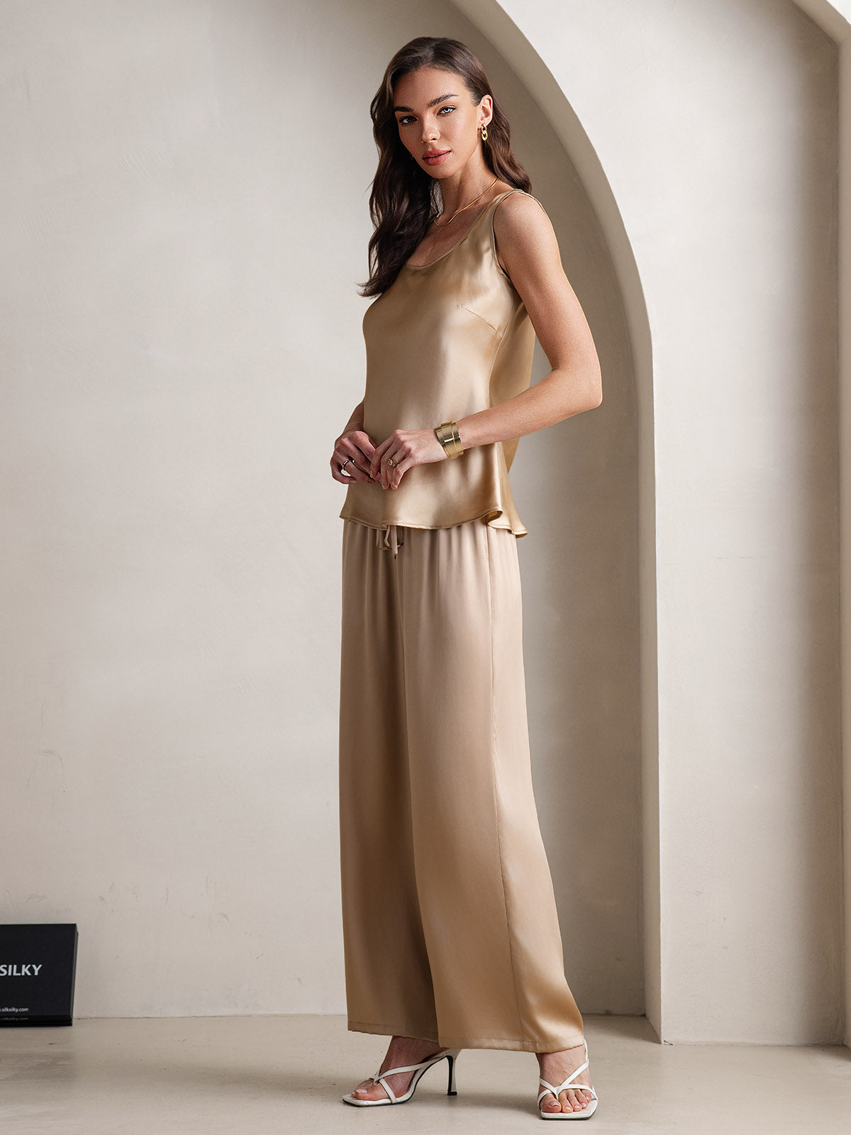 [Champagne] SilkSilky  Pure Silk Boat Neck Camisole Set 005