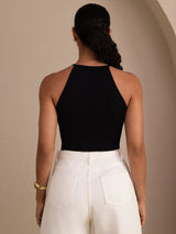 [Black] SilkSilky Sleeveless Crew Neck Camisole Top 002