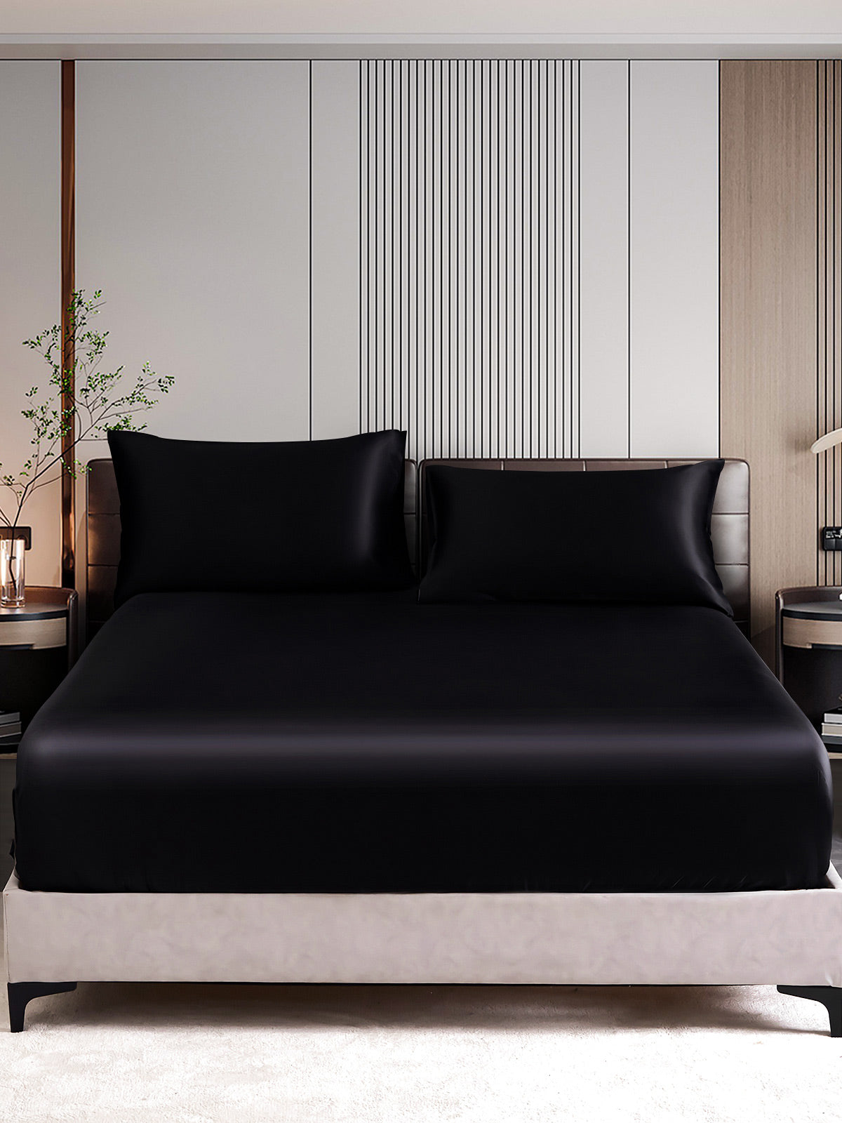 SilkSilky US 22Momme Pure Silk Bedding Set Black 001