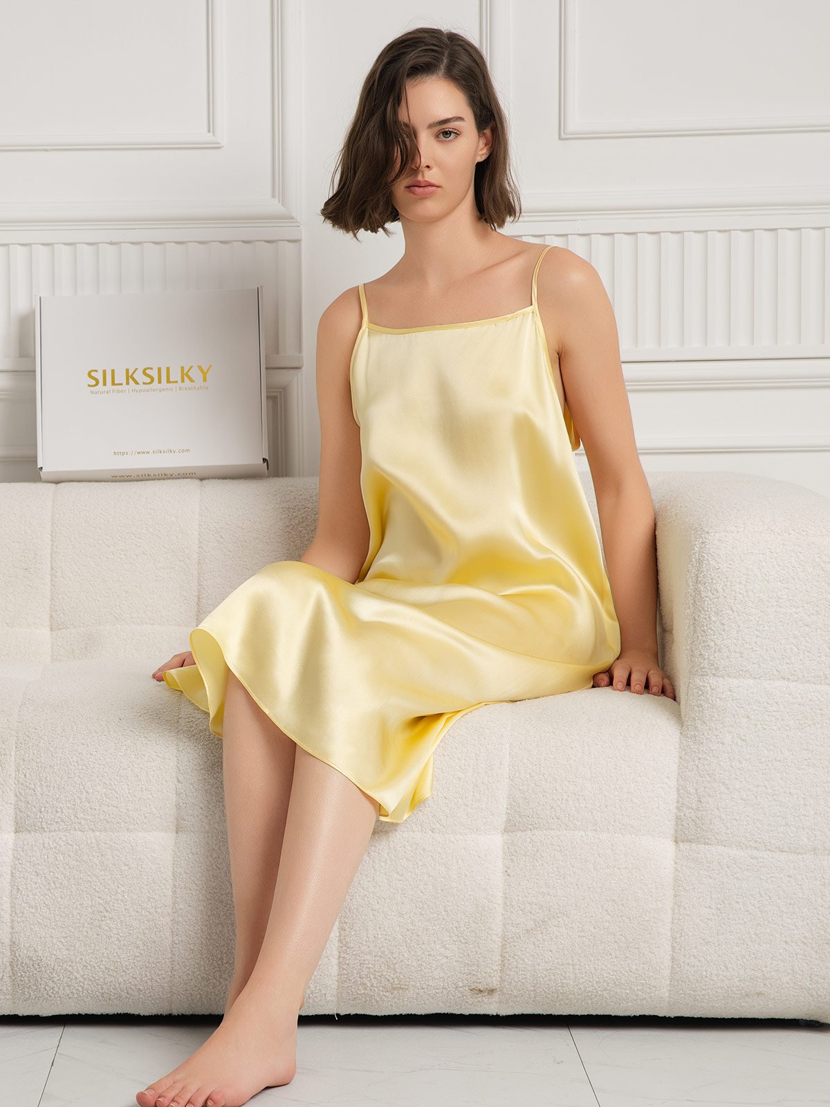 [Light Yellow] SilkSilky 19Momme Silk Sleeveless Dress 006