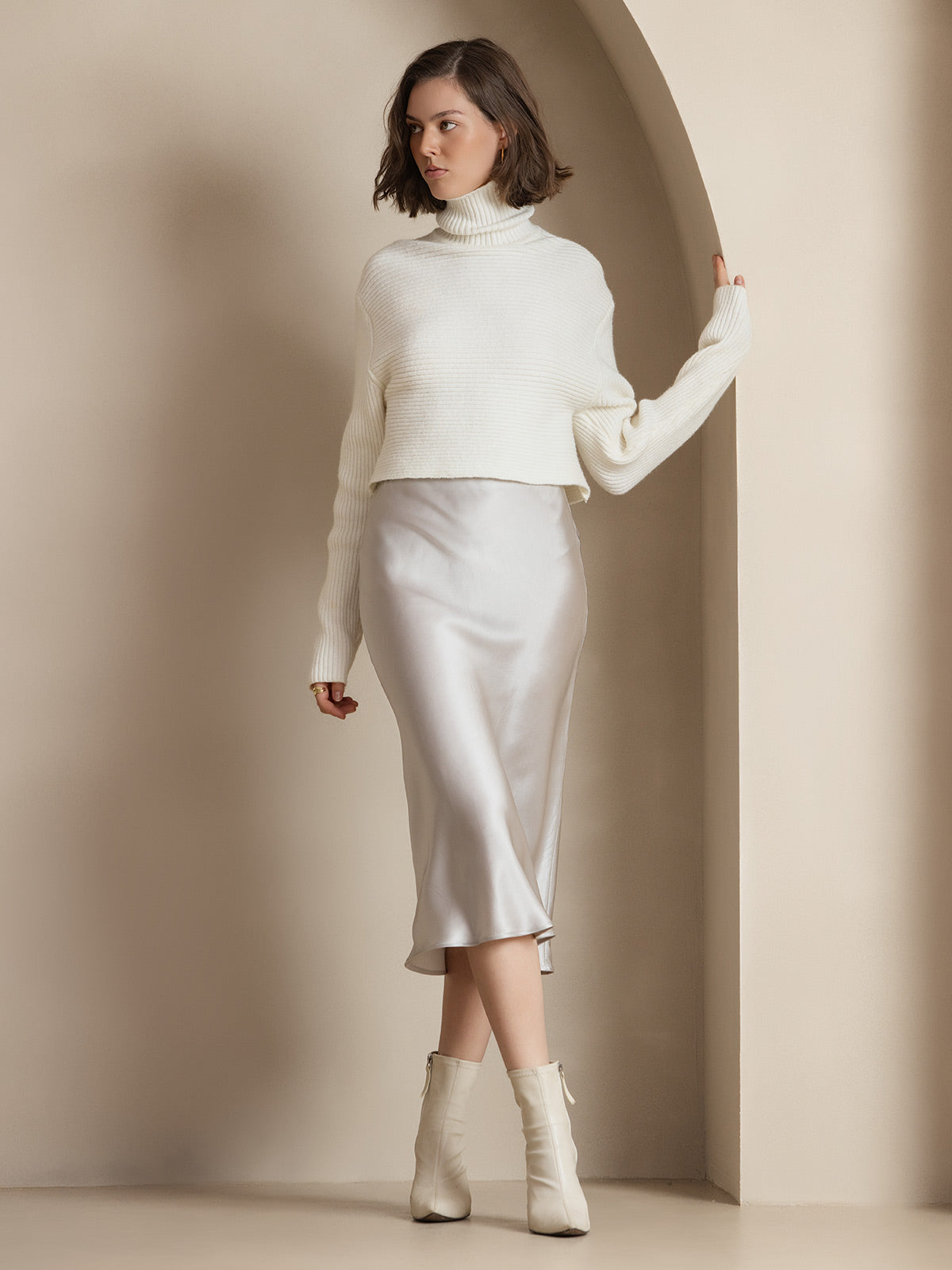 [Light Gray] SilkSilky  19Momme Pure Silk Skirt 003