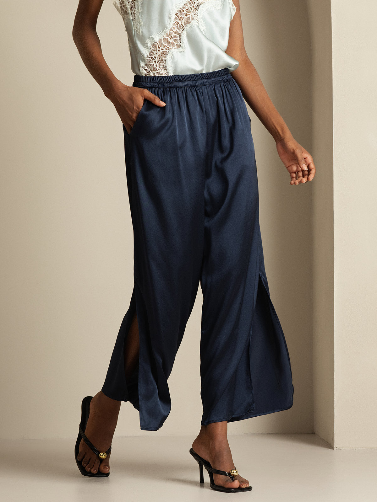 [Dark Blue] SilkSilky  19Momme Silk Split Women's Pants 003