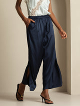 [Dark Blue] SilkSilky  19Momme Silk Split Women's Pants 002,