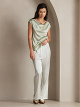 [Light Green] SilkSilky  Cap Sleeve Cowl Neck Women's T-Shirt 004