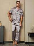 SilkSilky USPureSilkShortSleeveLapelMen'sPajamasGray001