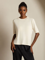 [Beige] SilkSilky  Half Sleeve Crew Neck Women's T-Shirt 006
