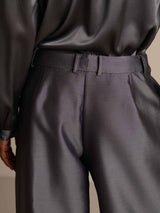 [Gray] SilkSilky  32Momme Silk-Wool Blend Women's Pants 005