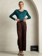 [Posy Green] SilkSilky  Silk Jersey Long Sleeve Round Neck Women's T-Shirt 007