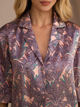 [Pink Palm] SilkSilky  Short Sleeve Notch Collar Women's Pajamas 005