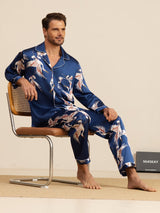 [Dark Blue] SilkSilky  Long Sleeve Notch Collar Men's Pajamas 008