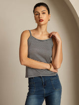 [Black Stripe] SilkSilky Spaghetti Strap Square Neck Camisole Top 003