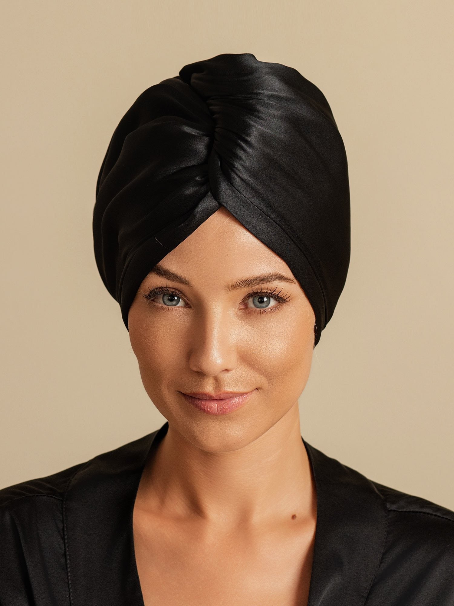 [Black] SilkSilky  Pure Silk Wrap Hair Towel Wrap 003,