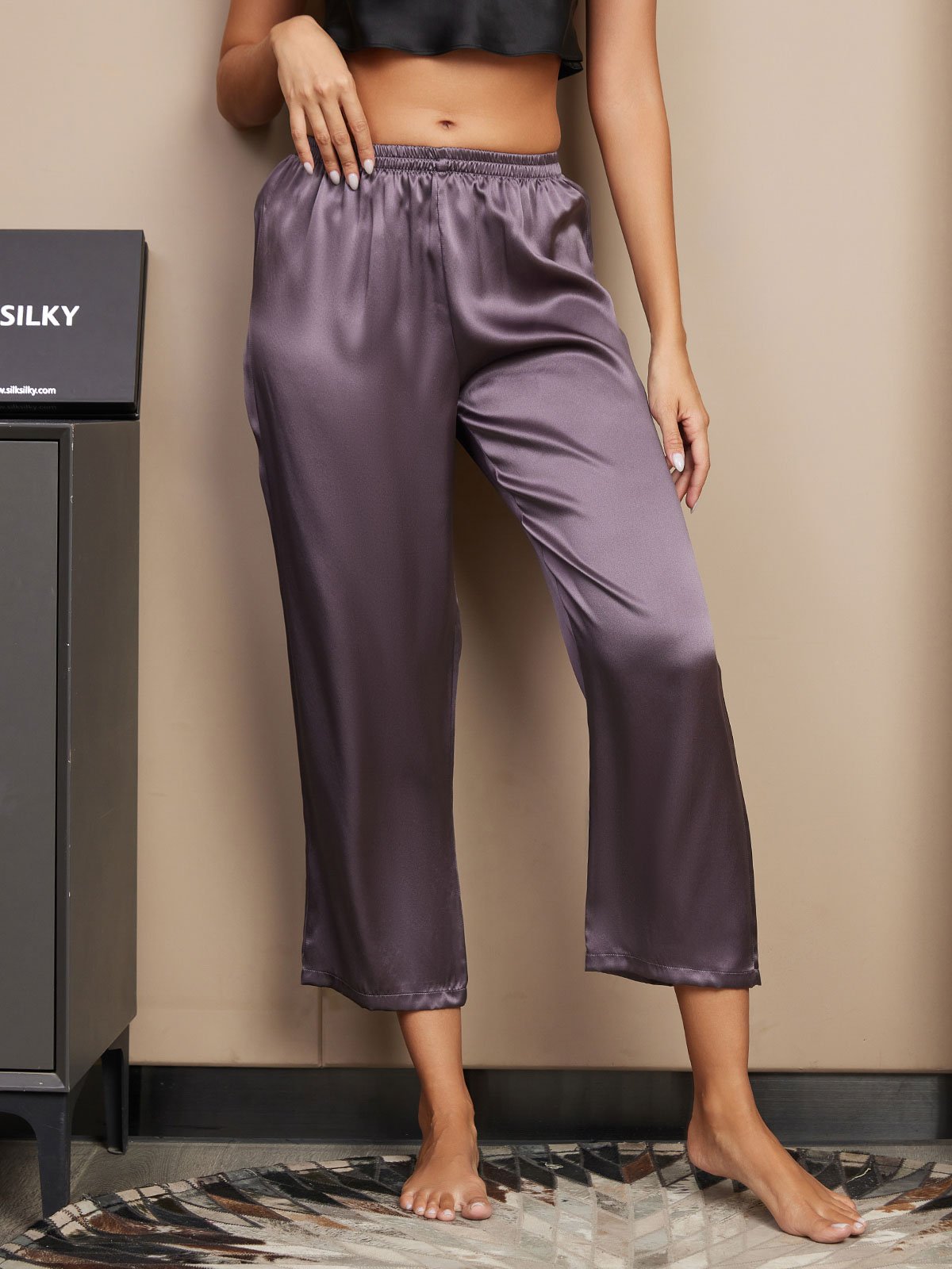 [Purple Gray] SilkSilky  Pure Silk Womens Sleep Bottoms 003