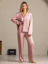 [Peach Skin] SilkSilky  19Momme Machine-Washable Silk Long Sleeve Notch Collar Women's Pajamas 003