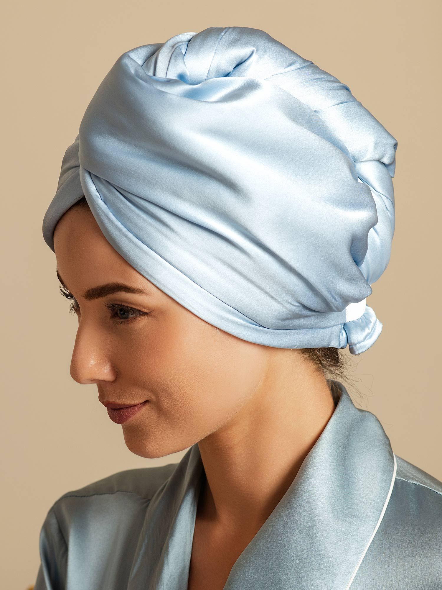 [Sky Blue] SilkSilky  Pure Silk Wrap Hair Towel Wrap 004,