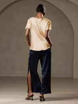 [Champagne] SilkSilky  Short Sleeve Boat Neck Women's T-Shirt 009