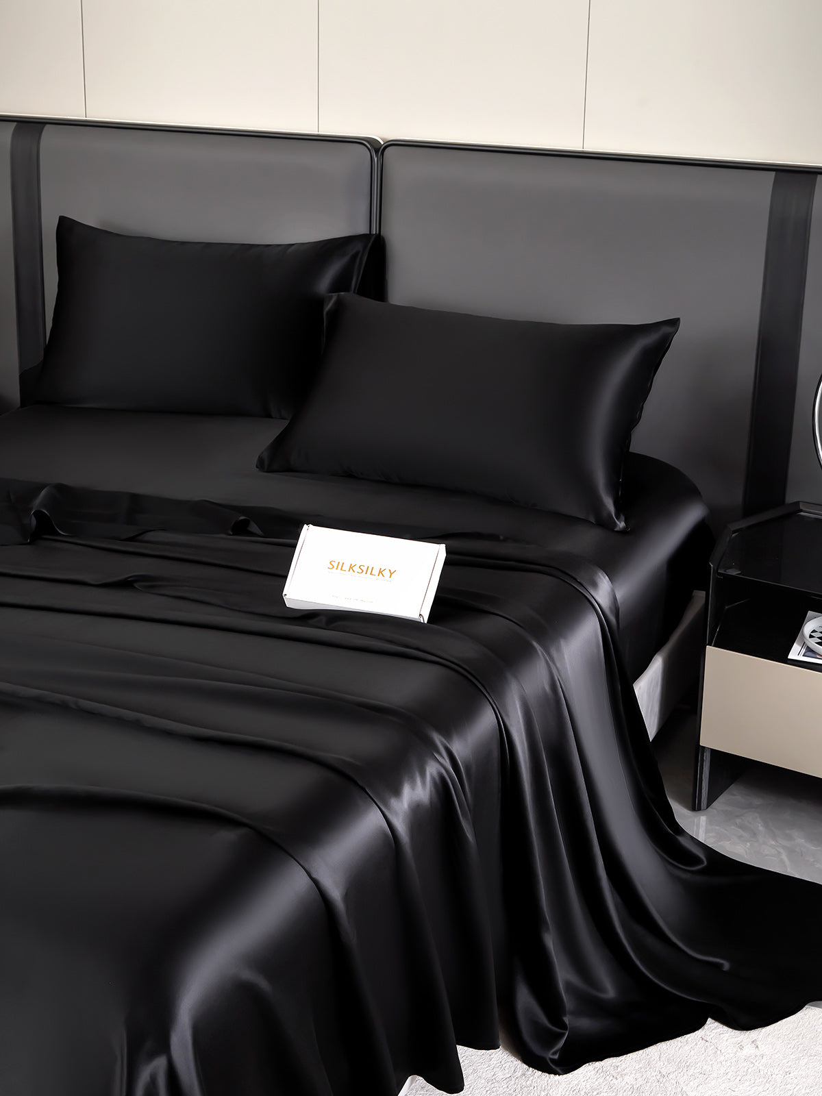 SilkSilky US 19Momme Pure Silk Bedding Set Black 004