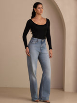 [Black] SilkSilky Long Sleeve U Neck Women's T-Shirt 006