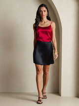 [Wine] SilkSilky  19Momme Stretch Silk Charmeuse Spaghetti Strap Scoop Neck Camisole Top 008