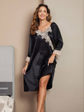 SilkSilky US Pure Silk Long Sleeve Nightgown Black 003