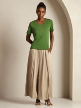 [Green] SilkSilky  Short Sleeve V Neck Women's T-Shirt 009