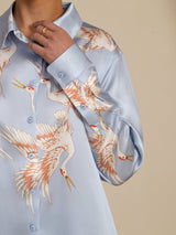 [Light Blue] SilkSilky  19Momme Long Sleeve Lapel Collar Women's Shirt 006