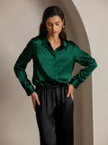 SilkSilky US Silk Blend Long Sleeve Collar Women's Shirt DarkGreen 003