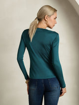 [Posy Green] SilkSilky  Silk Jersey Long Sleeve Round Neck Women's T-Shirt 002