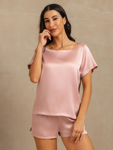 [Peach Skin] SilkSilky  Short Sleeve Round Neck Women's Pajamas 004