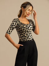 [Leopard] SilkSilky 100% Silk Jersey Half Sleeve Scoop Neck Women's T-Shirt 005