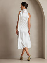 [White] SilkSilky  Sleeveless Tie Neck Dress 002