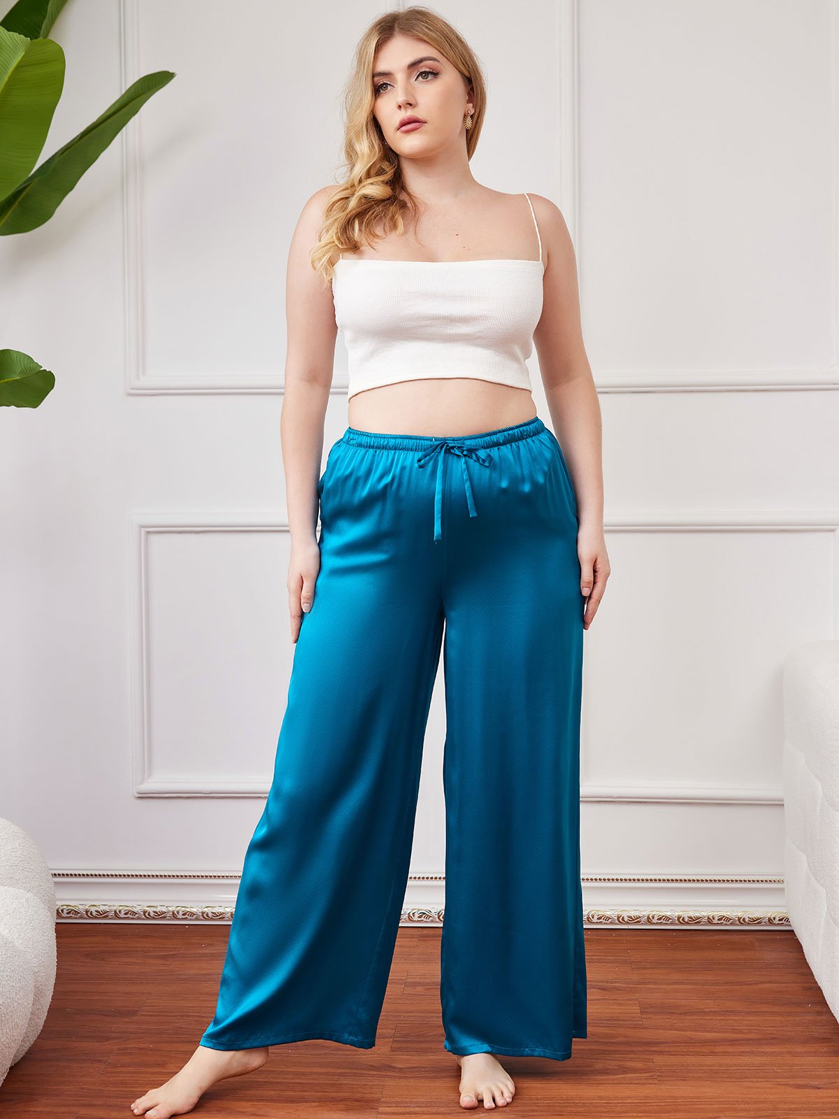 SilkSilky US Pure Silk Plus Size Womens Pants Teal 003