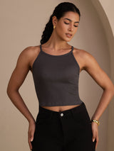 [Gray] SilkSilky Sleeveless Crew Neck Camisole Top 003