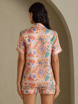 [Pink Fauna] SilkSilky Short Sleeve Notch Collar Women's Pajamas 002